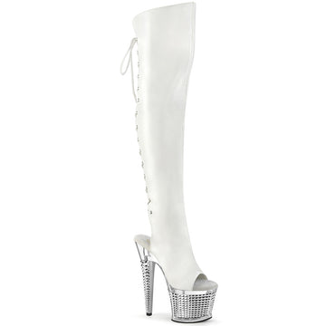 White Thigh High Chrome Platform Boots